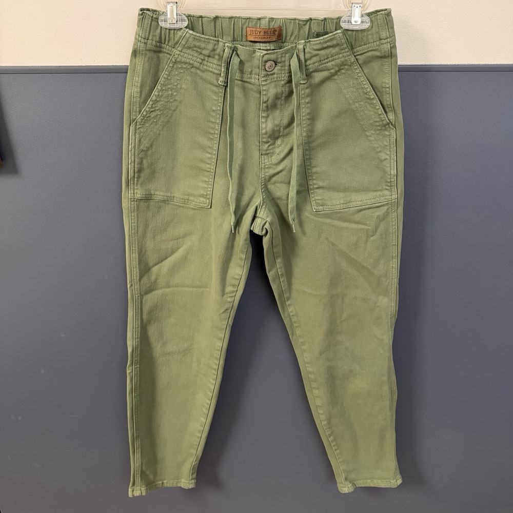 Judy Blue Pants Womens 5/27 Green Garment Dyed Utility Drawstring Twill